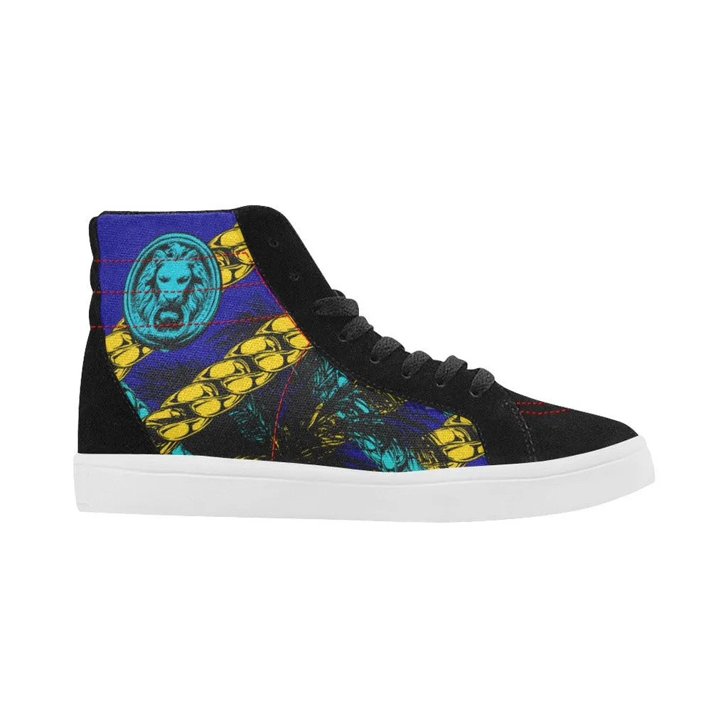 Blue Chain Lion Black Skate High Tops