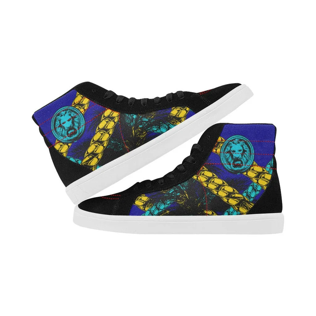 Blue Chain Lion Black Skate High Tops