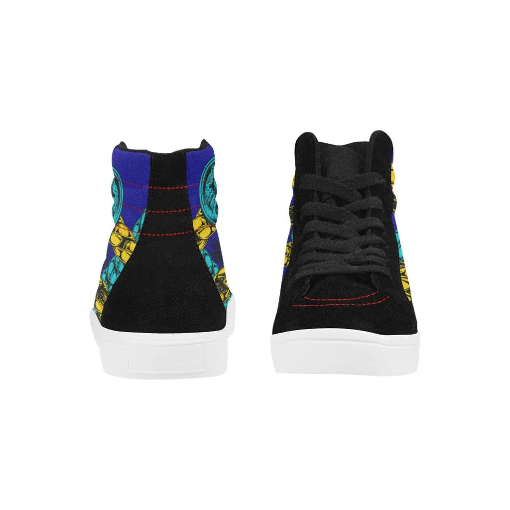 Blue Chain Lion Black Skate High Tops