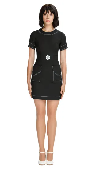 Versatile Little Black Dress with Floral Waist Detailing